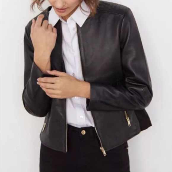 Joie Cropped Black Leather Bomber Jacket XS - Picture 1 of 8